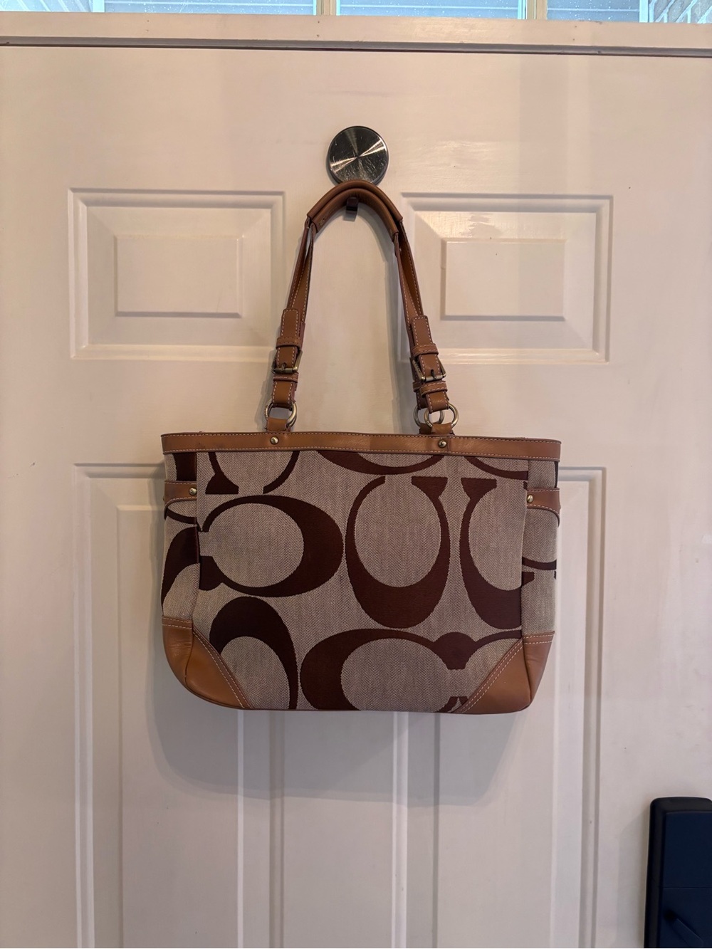 Vintage Coach Brown Signature Canvas Tote with Leather Trim - Picture 3 of 10